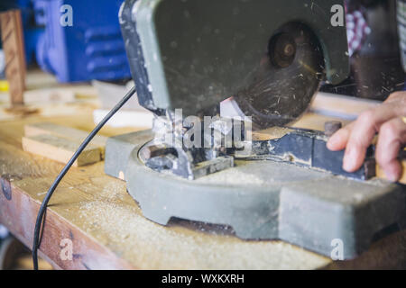 Detail of a miter machine Stock Photo