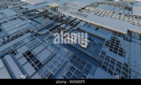 Abstract futuristic surface of a spaceship with sky lighting. Beautiful background for your tech design. Depth of field effect. A surface consisting o Stock Photo