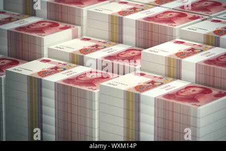 Stacks of chinese 100 Yuan bills. - 3D Rendering Stock Photo