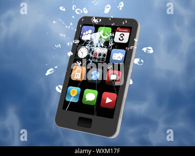 Smartphone in water being broken on blue background Stock Photo