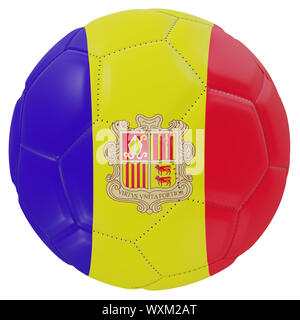 3d rendering of an Andorra flag on a soccer ball. Isolated in white background Stock Photo