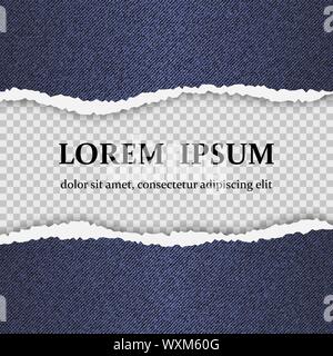 Realistic vector torn paper with ripped edges on jeans texture Stock Vector