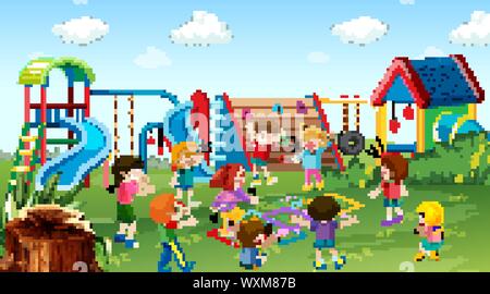 Active kids playing in outdoor scene illustration Stock Vector