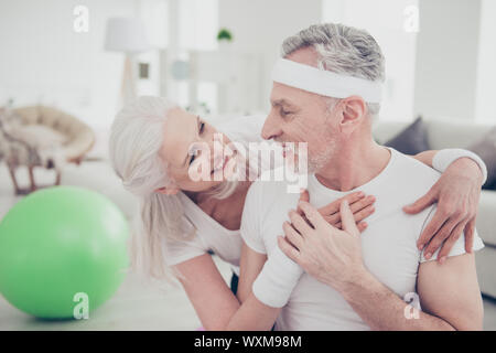 Portrait of two adorable healthy charming nice stylish cheerful Stock Photo