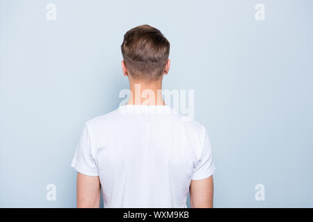 Back rear view photo of confident, attractive, nice-looking man Stock Photo