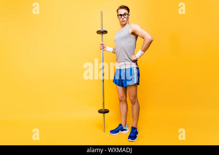Full length, legs, body, size profile side view photo of strong Stock Photo