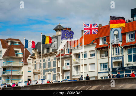 European and EU flags, Wimereux, France Stock Photo