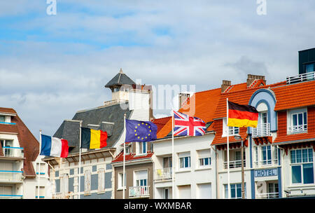 European and EU flags, Wimereux, France Stock Photo