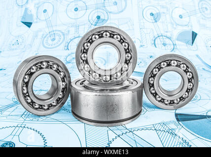 Technical drawings with the Ball bearings Stock Photo