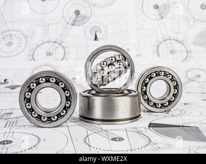 Technical drawings with the Ball bearings Stock Photo