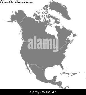 High quality map of North America with borders of the regions Stock Vector