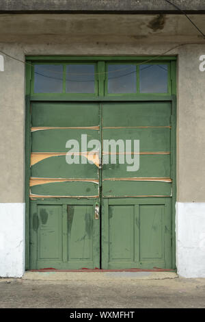 Old green grunged door. Stock Photo