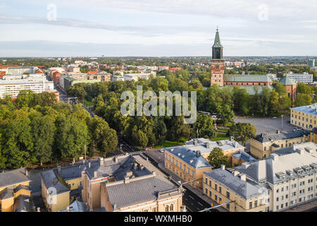Aerial view of Turku Cathedral and Cathedral park at summer in Turku, Finland Stock Photo