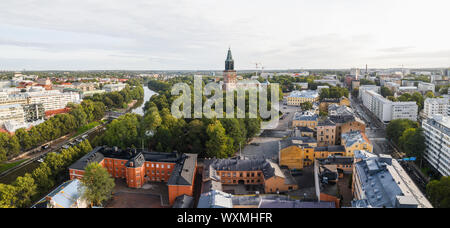 Panorama aerial view of the old great square and Turku Cathedral in Summer day in Turku, Finland Stock Photo
