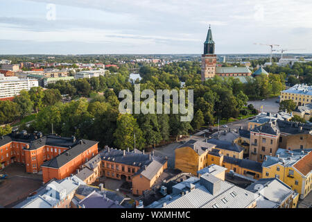 Aerial view of the old great square and Cathedral of Turku at summer in Turku, Finland Stock Photo