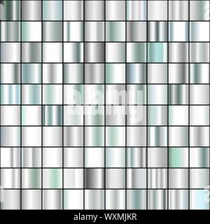Set of Realistic silver gradients. Vector metal collection for border, frame, ribbon design Stock Vector