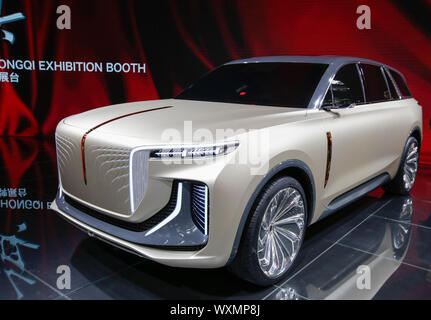 Frankfurt, Germany. 12th Sep, 2019. The car brand Hongqi, part of the Chinese car manufacturer FAW Group, displays the Hongqi E115 electric SUV at the 2019 Internationale Automobil-Ausstellung (IAA). (Photo by Michael Debets/Pacific Press) Credit: Pacific Press Agency/Alamy Live News Stock Photo