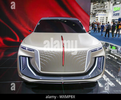 Frankfurt, Germany. 12th Sep, 2019. The car brand Hongqi, part of the Chinese car manufacturer FAW Group, displays the Hongqi E115 electric SUV at the 2019 Internationale Automobil-Ausstellung (IAA). (Photo by Michael Debets/Pacific Press) Credit: Pacific Press Agency/Alamy Live News Stock Photo