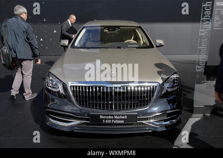 Frankfurt, Germany. 12th Sep, 2019. Mercedes-Maybach, an automotive brand from German car manufacturer Daimler, displays the Mercedes-Maybach S 650 Pullman at the 2019 Internationale Automobil-Ausstellung (IAA). (Photo by Michael Debets/Pacific Press) Credit: Pacific Press Agency/Alamy Live News Stock Photo