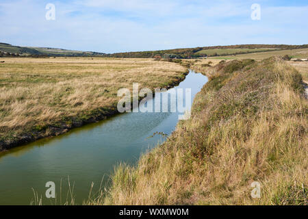 The Cuckmere Valley near Eastbourne, East Sussex, Southern England, looking north towards Exceat Stock Photo