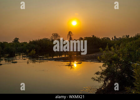 Sunset over Don Det island on Mekong river, Laos Stock Photo