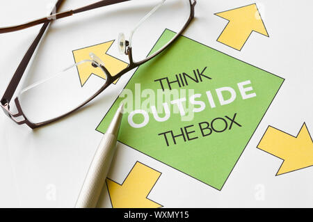 Think outside the box concept graph printed on white paper Stock Photo