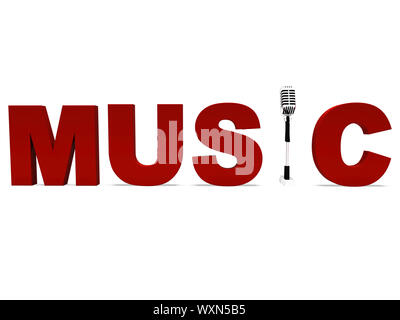 Music Word And Mic Shows Talent Showing Or Concert Stock Photo