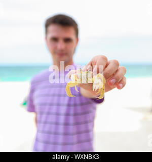 Close up of man's hand holding crab Stock Photo