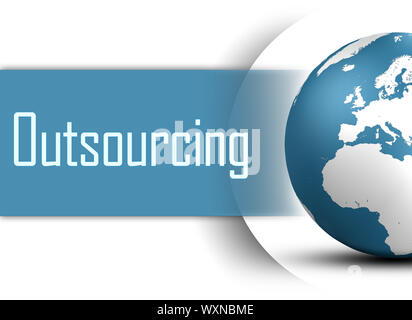 Outsourcing concept with globe on white background Stock Photo
