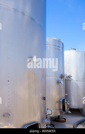 Fermentation tanks vessels in stainless steel in Mediterranean Stock Photo