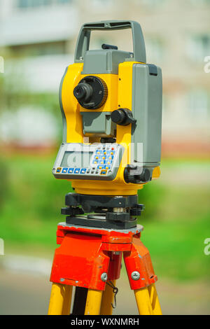 an used electronical theodolite close up Stock Photo