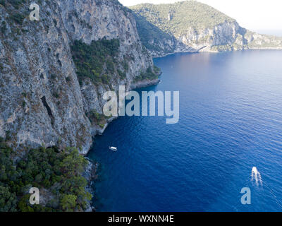 Aerial view of steep cliffs near Iblis Cape of Fethiye Bay Turkey Stock Photo