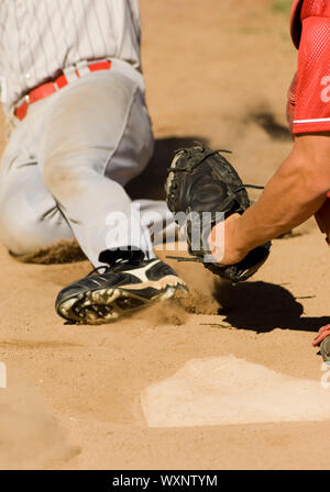 Close Play at Home Plate in Baseball Game Stock Photo