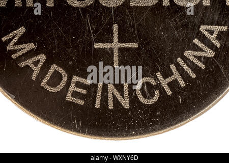close up of a lithium battery Made in China Stock Photo