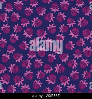 seamless vector pattern with violet raspberries on a dark background Stock Vector