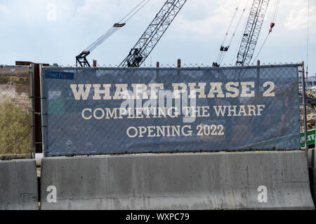 Washington, DC - August 7, 2019: Sign for the Wharf Phase 2, opening in 2022, located in the District Wharf area on Southwest DC as it is under constr Stock Photo