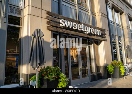 Arlington, Virginia - August 7, 2019: Exterior of Sweetgreen, a salad fast casual restaurant located in the Ballston neighborhood of Northern Virginia Stock Photo