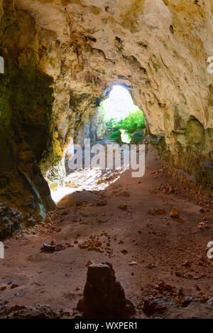 Menorca Cova dels Coloms Pigeons cave in es Mitjorn at Balearic island Stock Photo