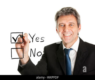 Businessman writing a sketch using marker. Isolated on white Stock Photo