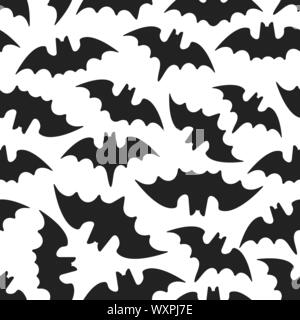 Seamless halloween pattern with animals bats flat style design vector illustration isolated on white background. Holidays spooky symbols flies in the Stock Vector