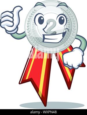 Thumbs up silver medal isolated with the character Stock Vector