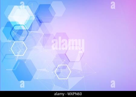 Hexagonal abstract background. Big Data Visualization. Global network connection. Medical, technology, science background. Vector illustration. Stock Vector