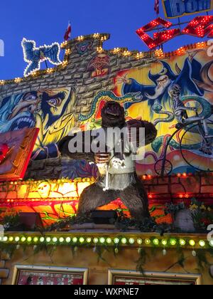 HAMBURG - March 27, 2017: Spooky Gorilla with Bones around his neck - Ghost Train Puppet/Animatronic on German Funfair Hamburger Dom Stock Photo