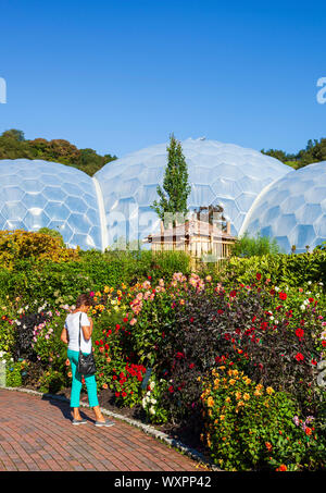 Woman in the Eden Project gardens. Stock Photo