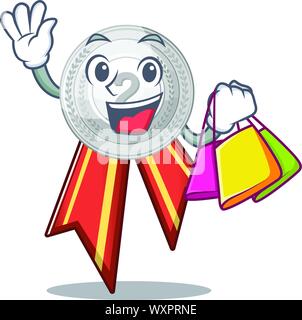 Shopping silver medal isolated with the character Stock Vector