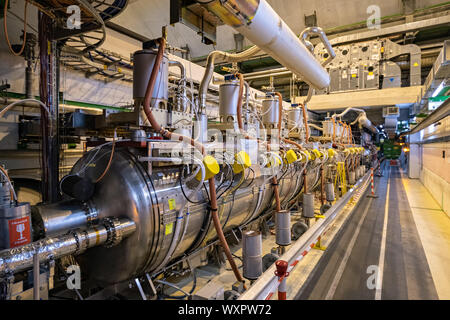 Superconducting radio-frequency cavity in the LHC tunnel, CERN Stock Photo