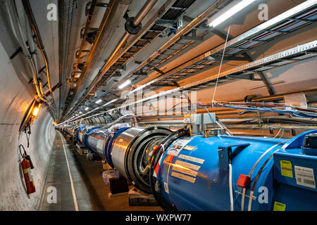 Tunnel of the Large Hadron Collider (LHC), CERN Stock Photo