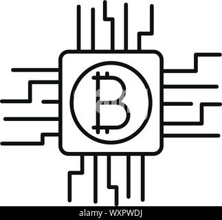 Bitcoin mining icon. Outline bitcoin mining vector icon for web design isolated on white background Stock Vector