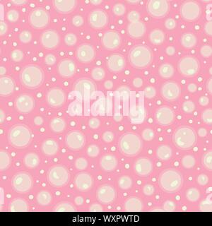Pink vector repeat pattern with white soap bubble and dots. Japanese comic style.Surface pattern design. Perfect for paper and textile projects. Bath products. Stock Vector
