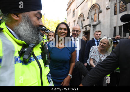 Gina Miller outside the Supreme Court in London where judges are considering legal challenges to Prime Minister Boris Johnson's decision to suspend Parliament. PA Photo. Picture date: Tuesday September 17, 2019. The Supreme Court are hearing appeals over three days from two separate challenges to the prorogation of Parliament brought in England and Scotland. See PA story COURTS Brexit. Photo credit should read: Victoria Jones/PA Wire Stock Photo